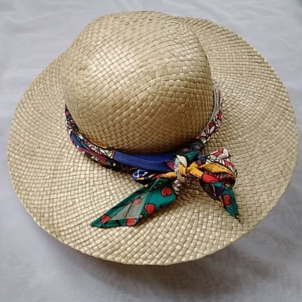 VTG Handmade Summer Straw Happy Cappeers By The Field Company Los Angeles CA Hat